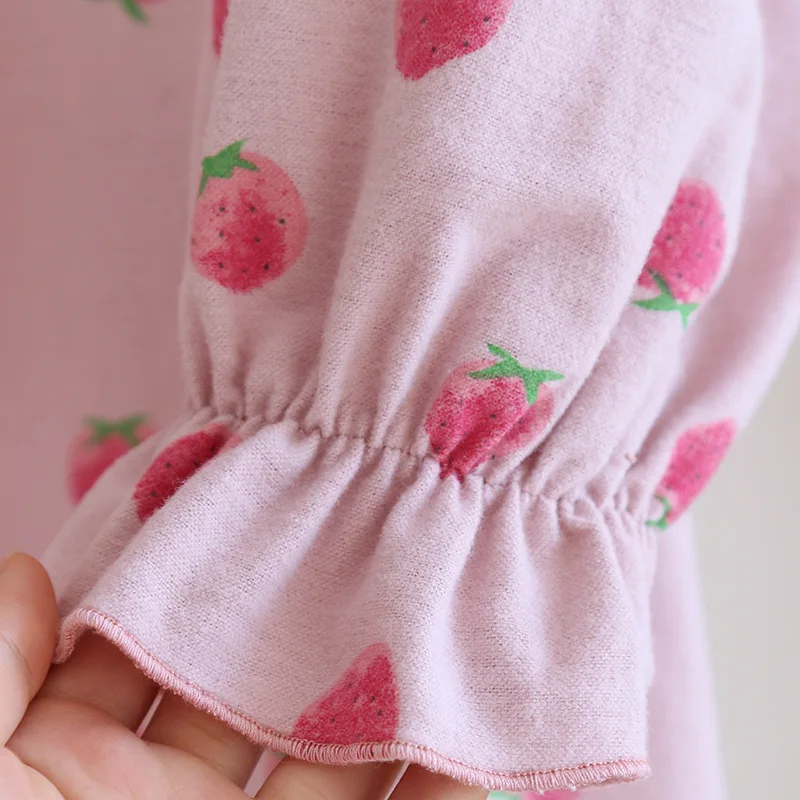 Spring and Autumn New Ladies Long Skirt 100% Cotton Knitted Cute Cartoon Nightdress Round Neck Sweet Long Sleeve Skirt Homewear