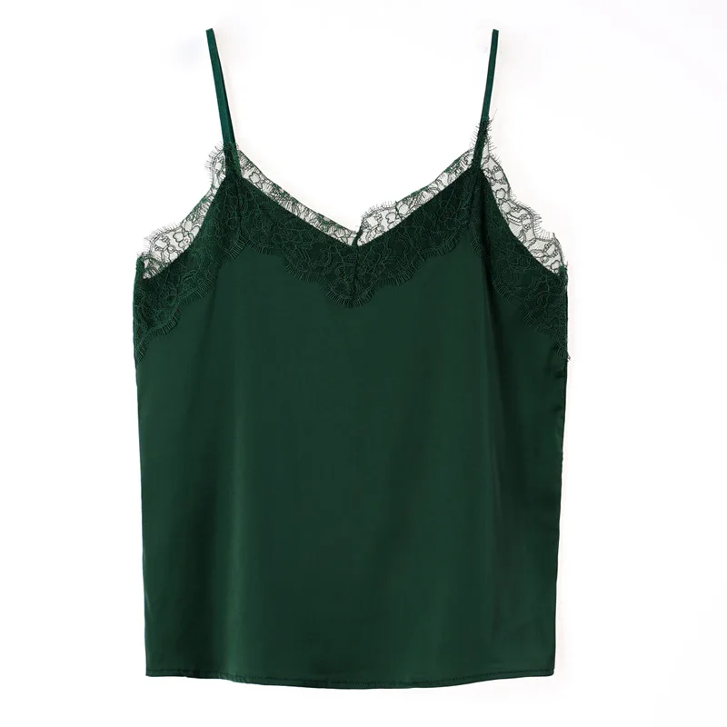 

2022 Summer Women Eyelash Lace Hanging Women Versatile Silk Satin Bottom Shirt