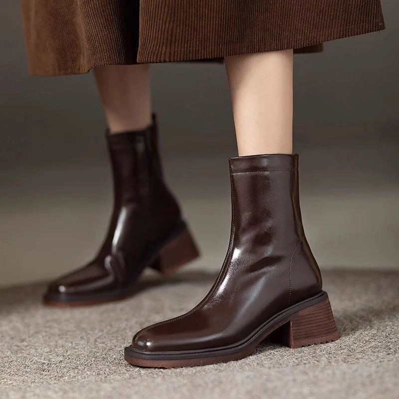 

Mid Heels Women Sexy Ankle Boots 2024 New Warm Shoes Fashion Brand Short Plush Chelsea Boots Zipper Square Toe Punk Femme Botas