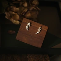 asymmetric star moon micro inlaid shinyfour pointed star plating earrings women small cute banquet jewelry