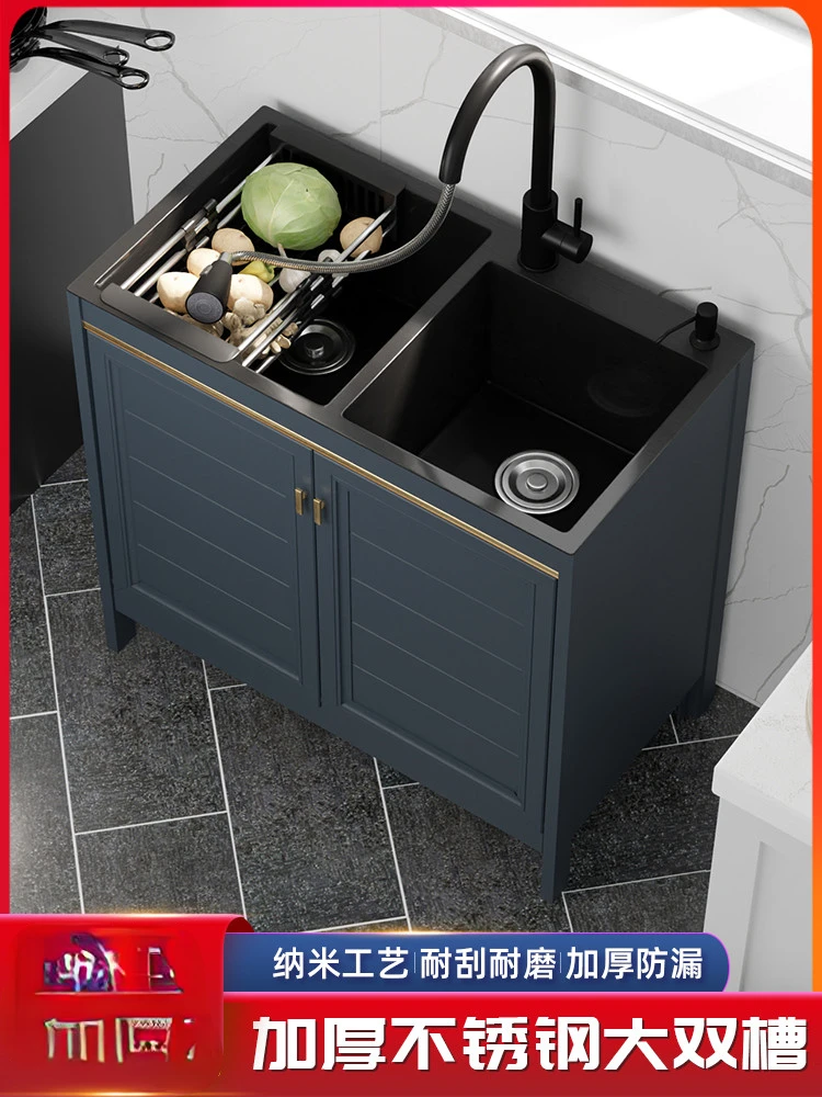 

Kitchen Stainless Steel Vegetable Washing Basin Deepening Sink All-in-One Cabinet Double Slot Sink Single Sink Balcony FloorType