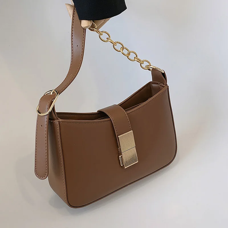 

Vintage Solid Color Small PU Leather Shoulder Bags For Women 2022 hit Simple Female Chain Handbag And Purses Ladies Travel Totes