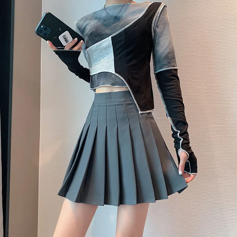

Pleated Skirt Short Woman Elastic High Waist Mini Skirts Cute A-line Sexy Y2k Sweet Summer High Waist Preppy Girls Skirt 2022