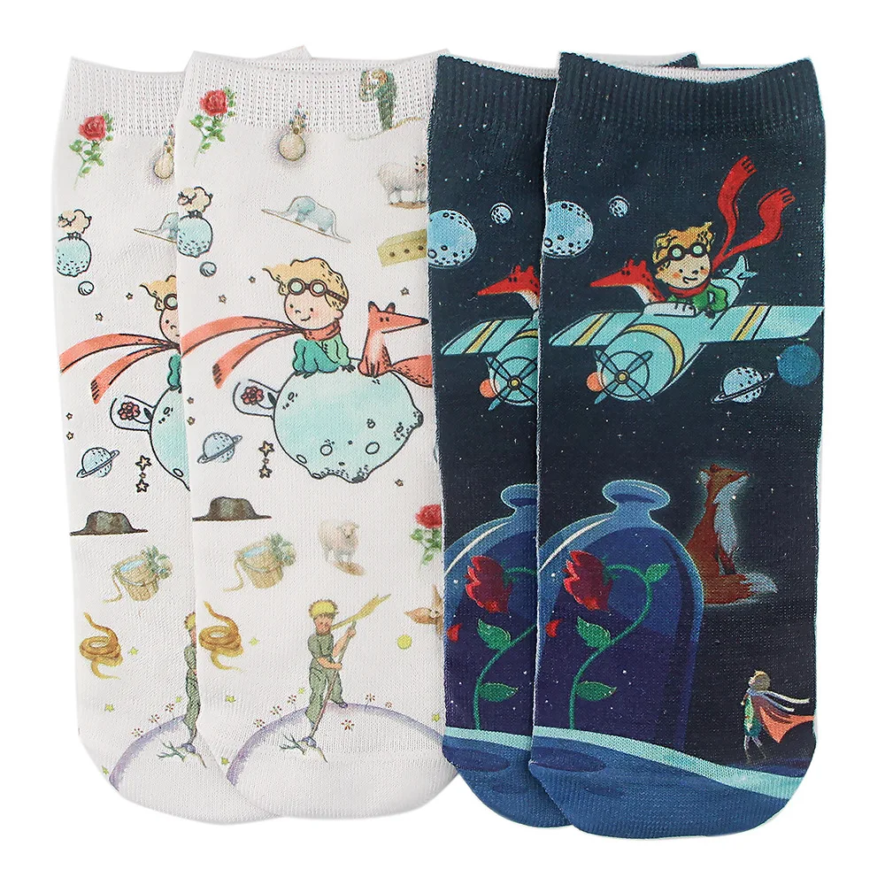 

Cartoon The Little Prince Short Socks Fashion Sports Cute Fox and Rose Flower Socks for Children Women Girls Funny Happy Socks