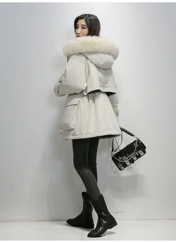Down Jacket Female Winter 2022 Thick Parka Long Coat Wool Liner Hooded Parkas Slim With Fur Collar Warm Wear Padded Clothes