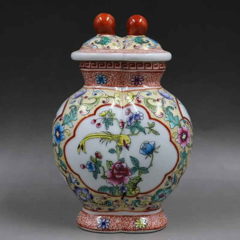 

Керамическая эмалированная банка с цветами и птицами для матери и сына в стиле цянлонг с изображением китайской династии Цин