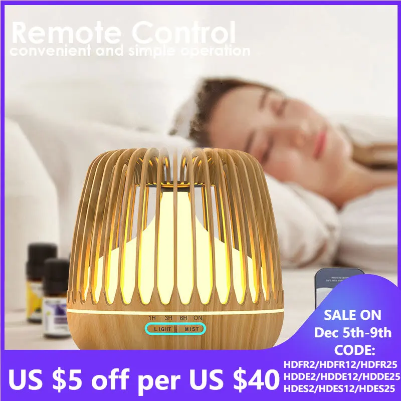 

Creative Birdcage Humidifier Aroma Diffuser 500ML Remote Control Household Essential Oil Diffuser For Home Wooden Mist Maker
