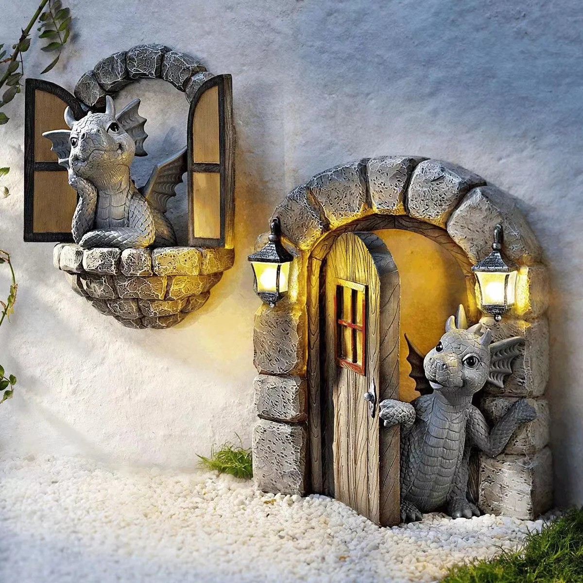

[Funny] Dinosaurs Climbing Windows Garden Decoration Resin Statue model Action Figure toys Home decorations Ornaments kids gift