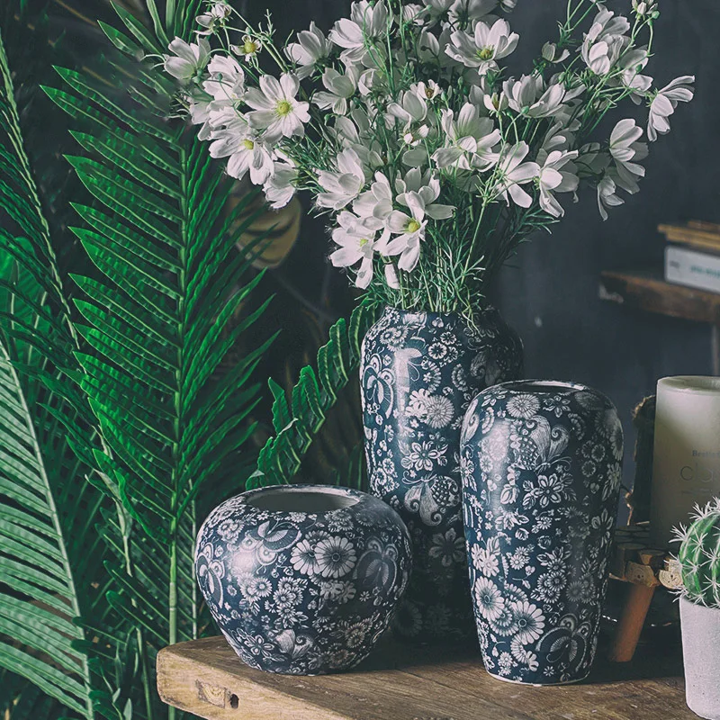 Jingdezhen Ceramic Blue and White Vase Decoration Luxury Large Vase Flowerpot Nordic Vases Modern Home Living Room Decoration
