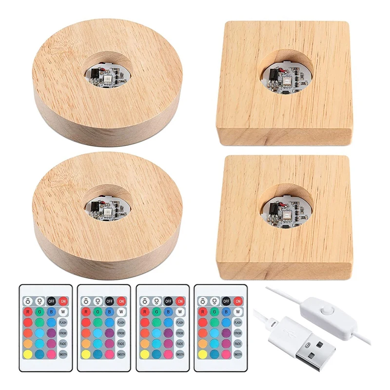 

New Wooden LED Night Light Base Lighted Display Lamp Base Stand With Remote Control For 3D Crystal Glass Art