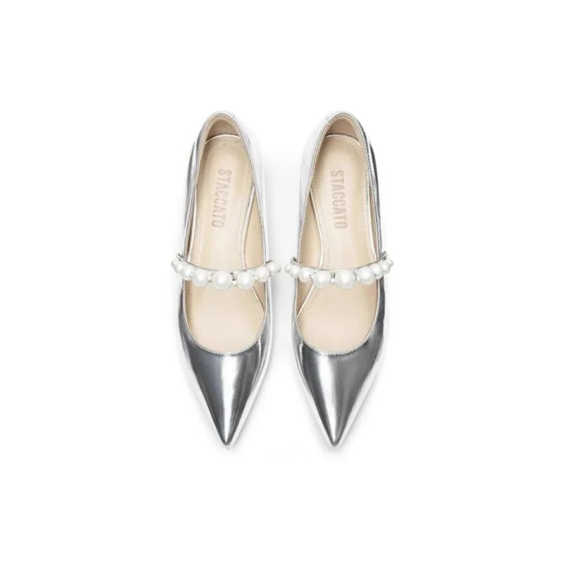 Женские туфли-лодочки новинка 2024 женские с ремешком бусинами острым носком на