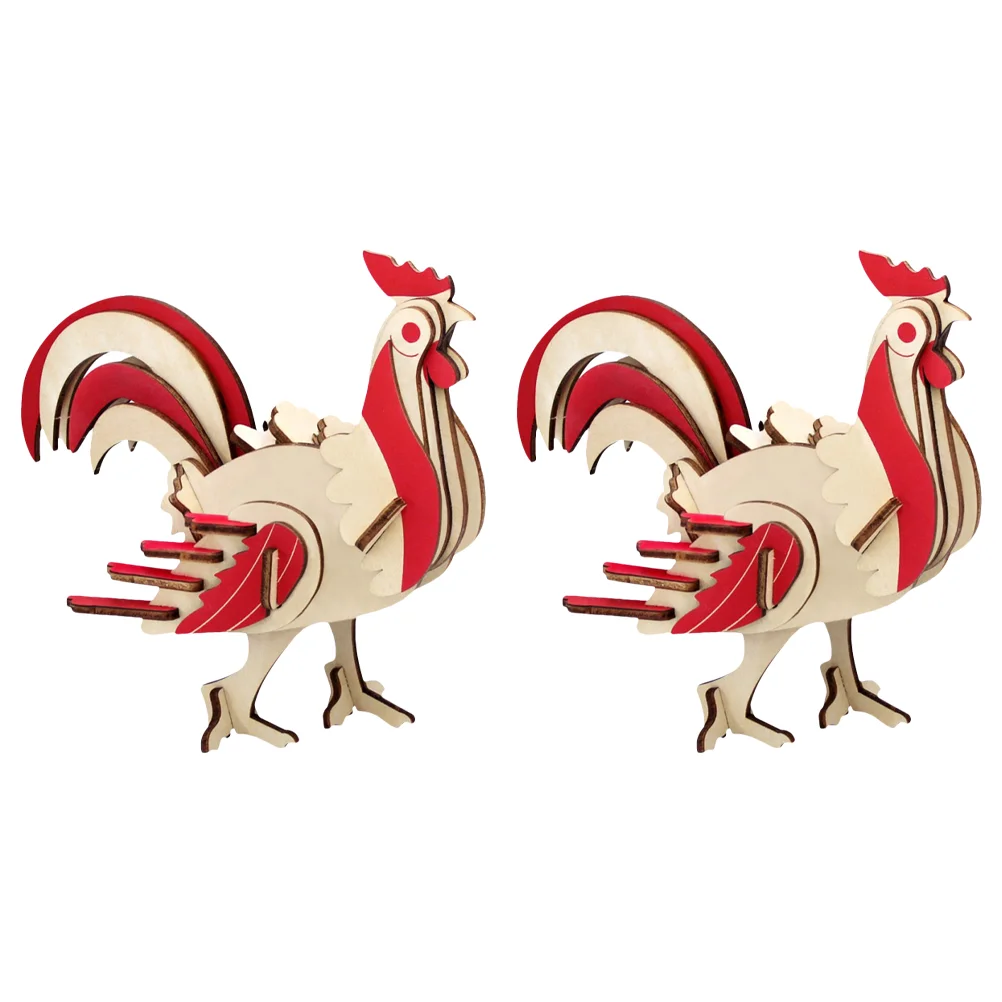 

2 Sets Wooden Rooster Puzzle Children Toys Jigsaw Plaything Decorate DIY Educational Preschool