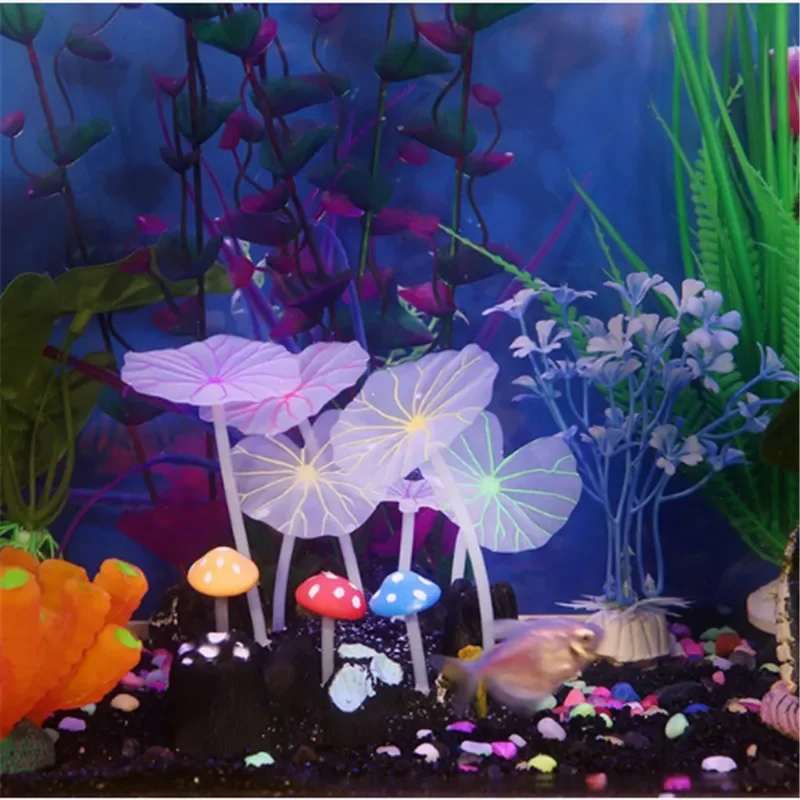 

1pc Aquariums Accessories Artificial Coral Reef Glowing Lotus Leaf Mushroom luminous Stones Fish Tank Decoration