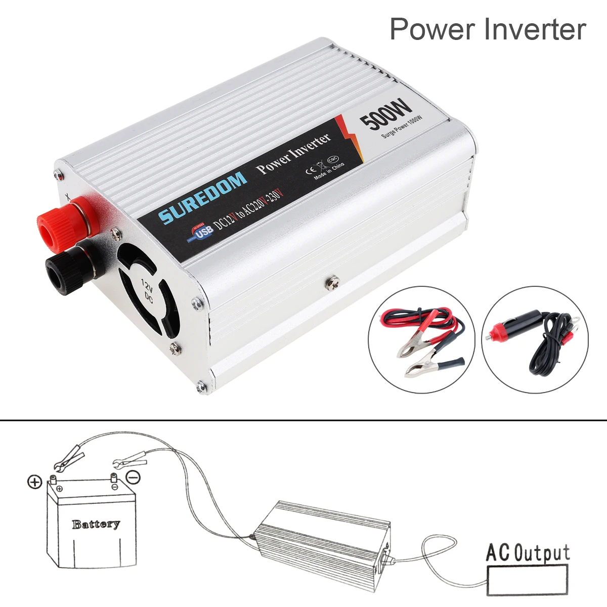 

500W DC 12V 24V to AC 220V 110V Vehicle Power Inverter USB Adapter Portable Voltage Transformer Car Charger Surge Power 1000W