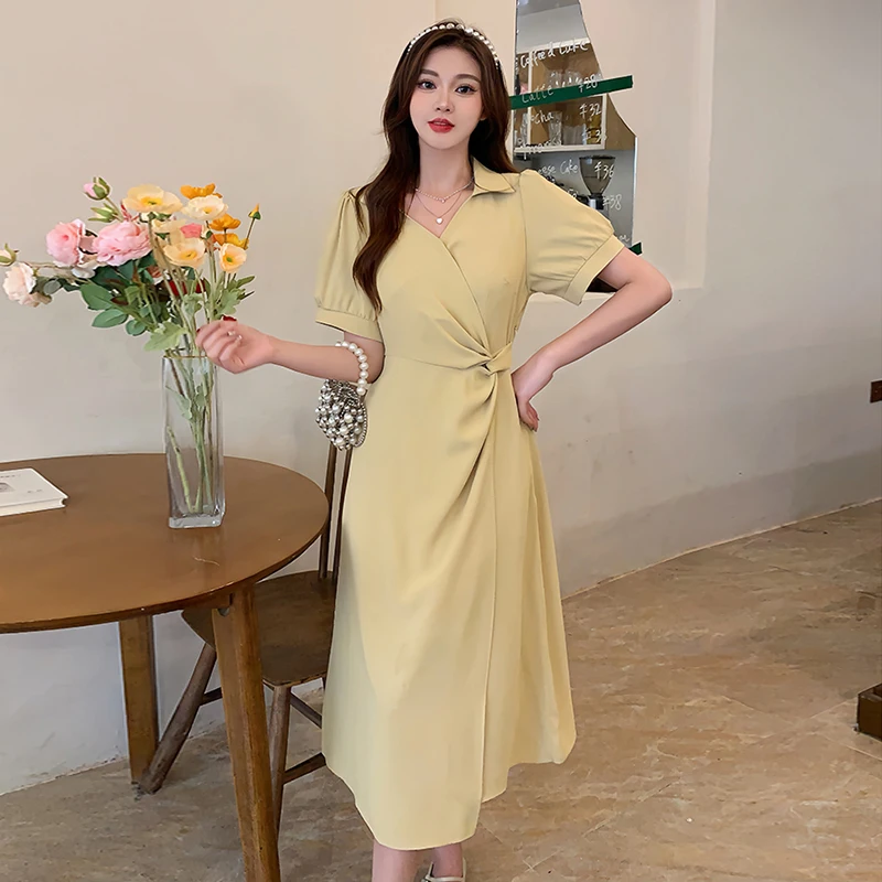 Женское длинное платье-рубашка с V-образным вырезом и коротким рукавом