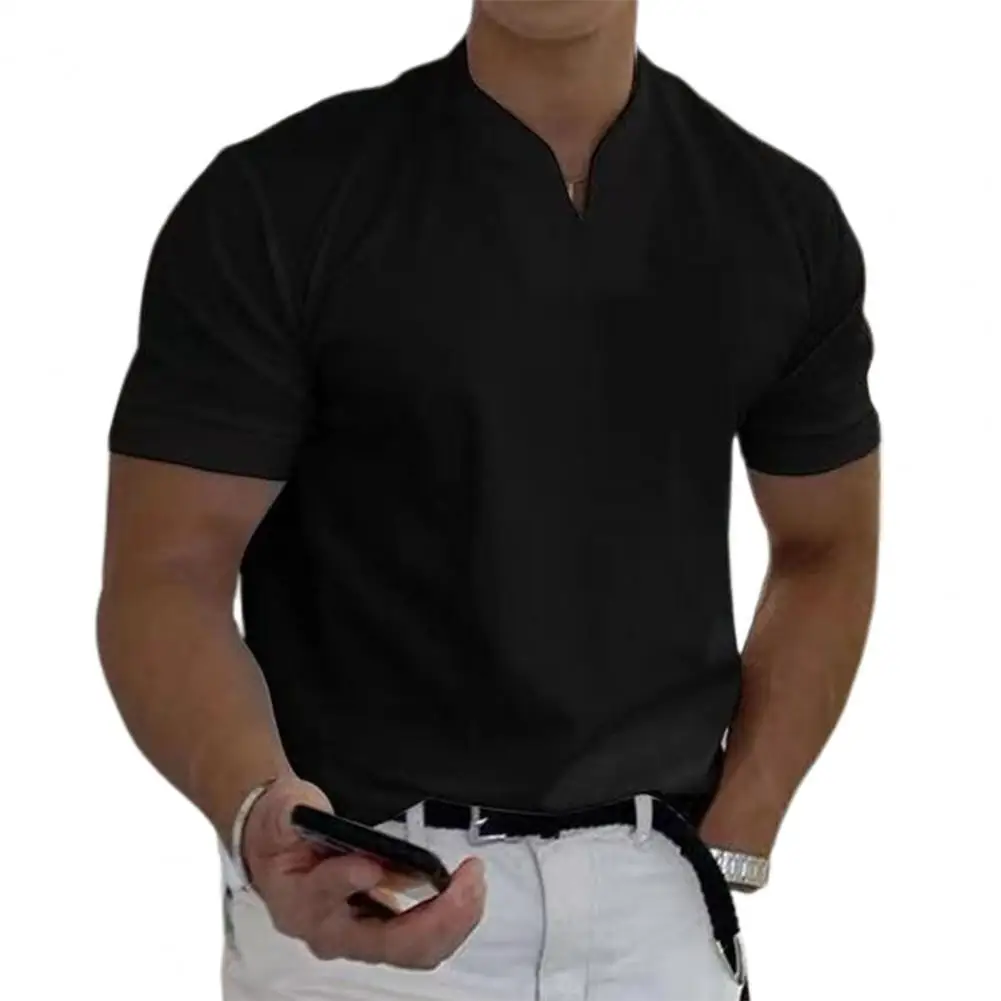 

ropa hombre Men T-shirt Fashion Clothes Solid Color V Neck Short Sleeve Loose Quick Dry Summer Top Men Gyms Fitness T-shirt