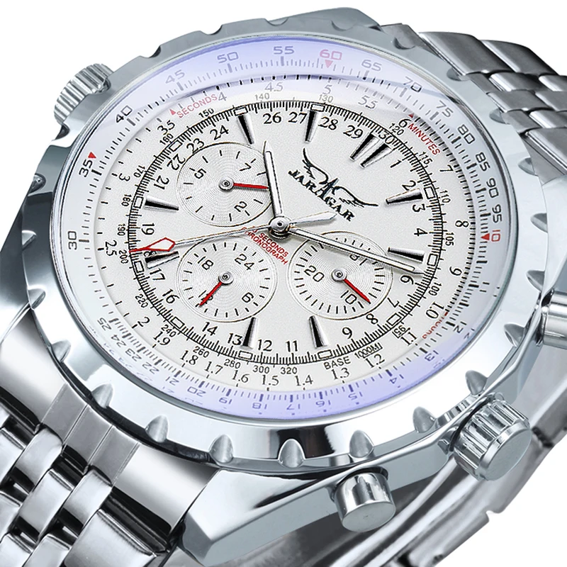 

Sports Mens Watches Top Brand Luxury Automatic Mechanical Watch for Men Silver Stainless Steel Strap Military Wristwatch JARAGAR