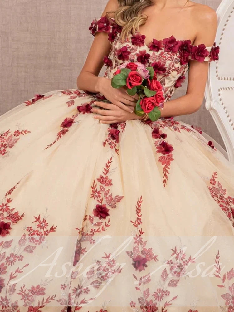 Индивидуальное бальное платье Vestido De 15 Anos с открытыми плечами и 3D цветочным