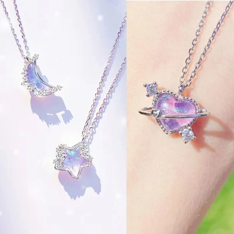 

New Heart Pendant Necklace for Women Star Moon Love Collarbone Necklace Party Banquet Accessories Gifts