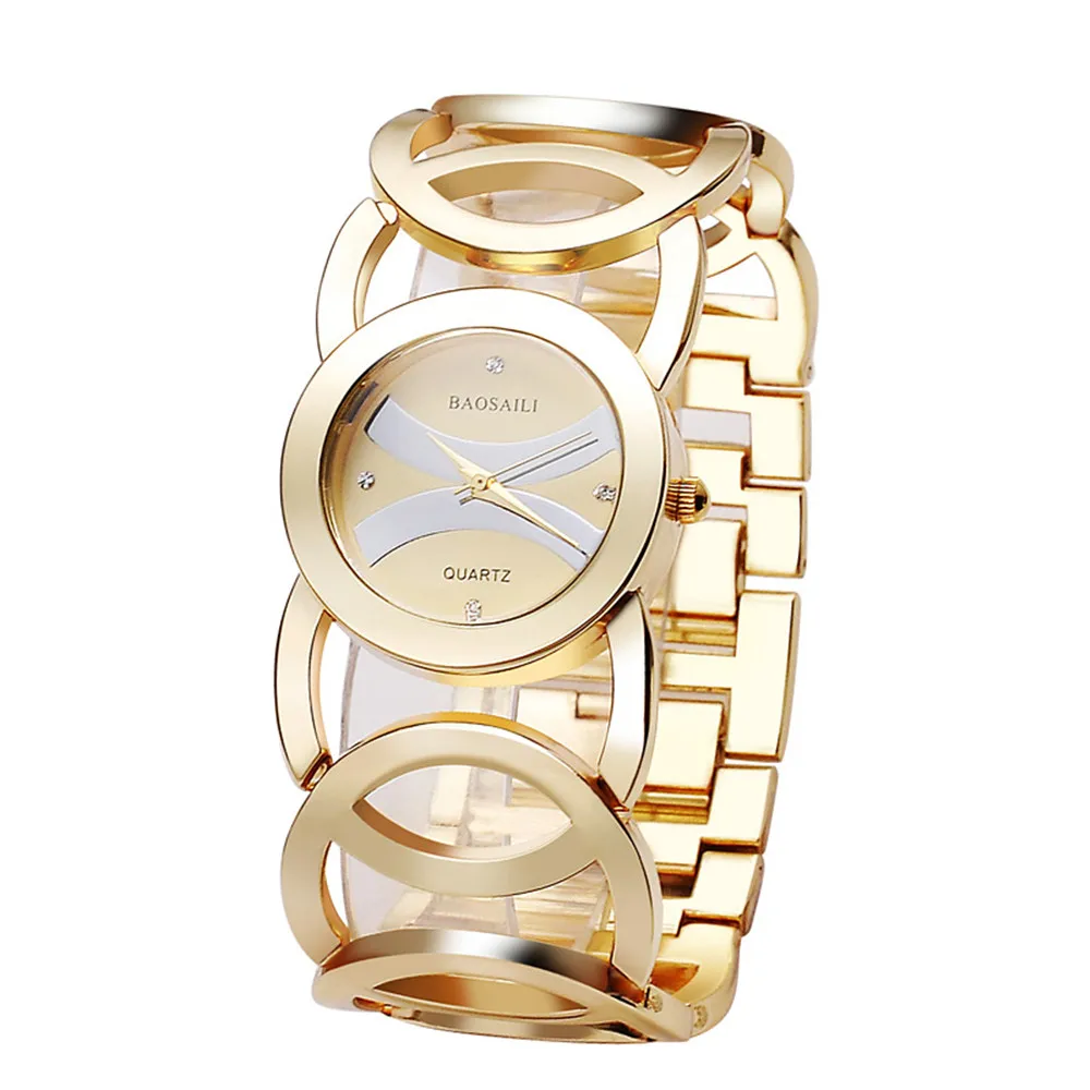 Gold Women Watches 2023 Gift Circles Metal Bracelet Holiday Dress Clock Rhinestone Quartz Ladies Watch Relogio Feminino