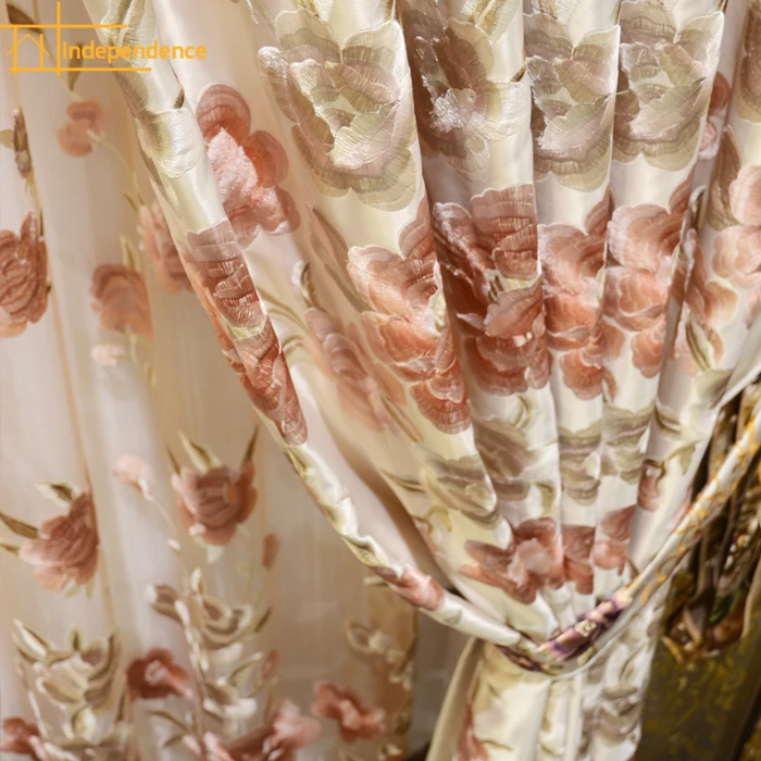 

New Chinese High-end Imitation Silk Embroidered Peony Curtains for Living Room and Bedroom Finished Custom Screens