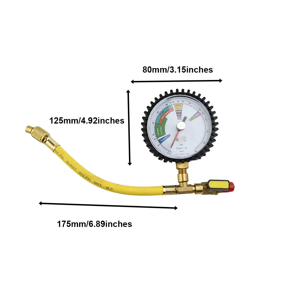 

1/4 SAE Inch Connector Pressure Gauge HVAC System Nitrogen Pressure Test Air Conditioning Bench Tool For R134a R22 R407C R410A