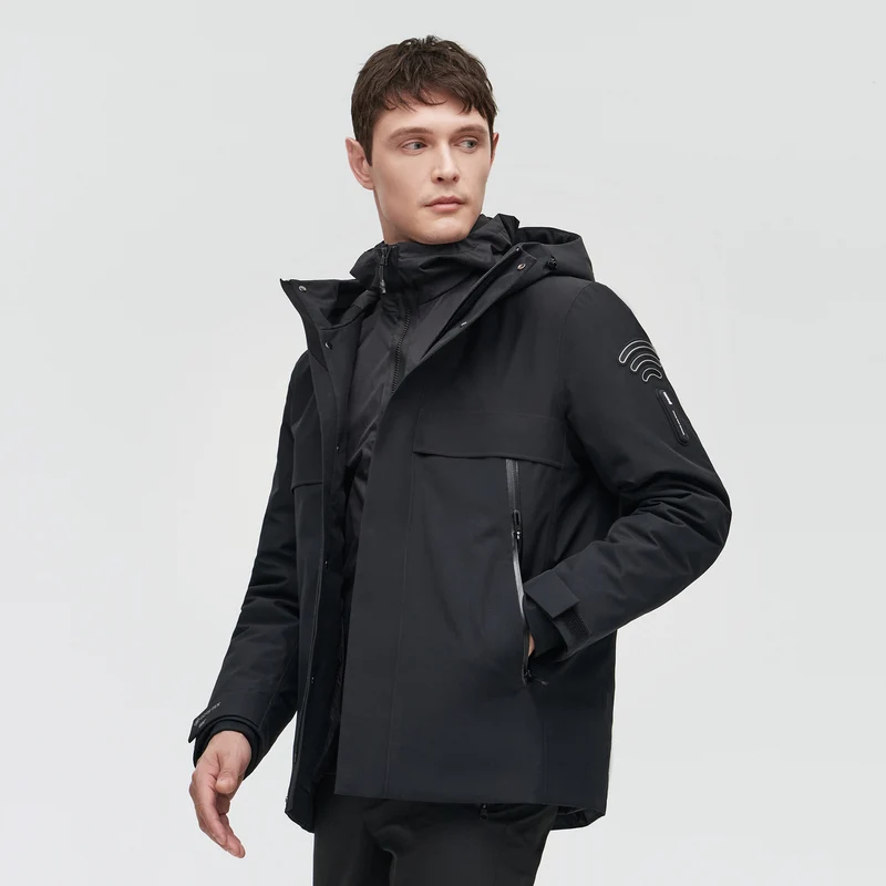 BOSIDENG весенне-осеннее длинное пальто Мужская модная ветровка с капюшоном черное