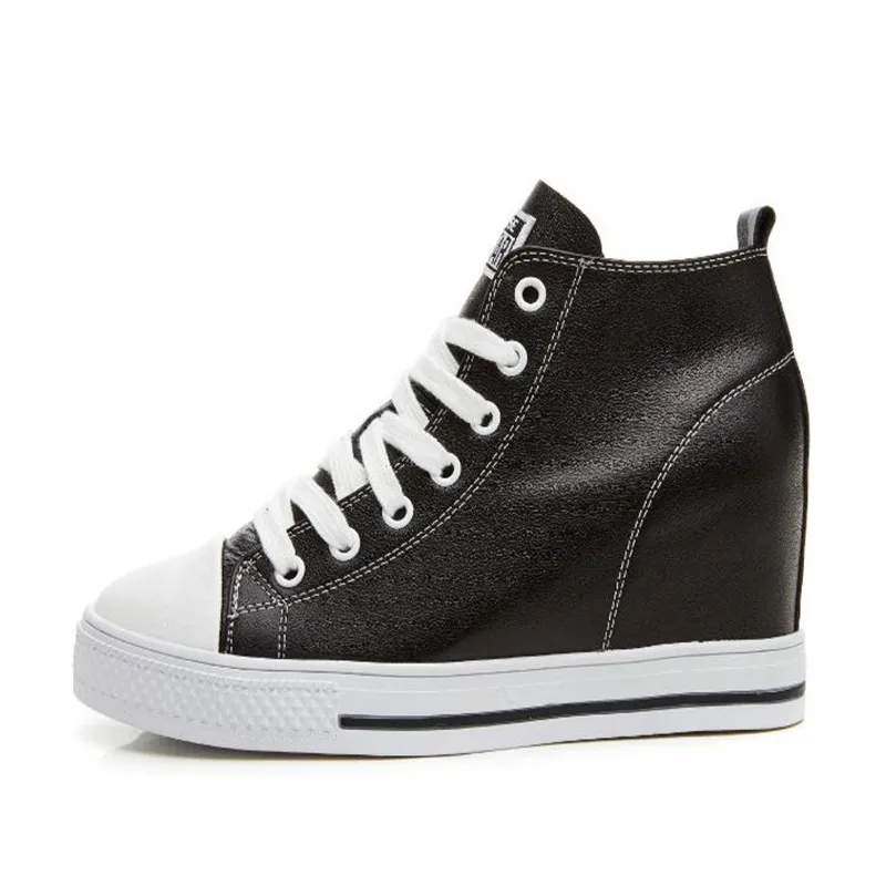 

Женские кроссовки на танкетке, белые повседневные ботинки из натуральной кожи со скрытым каблуком