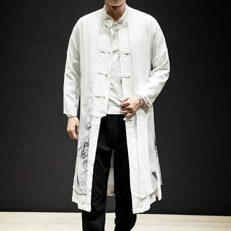 Мужской винтажный костюм с пряжкой белый Повседневный длинный жакет