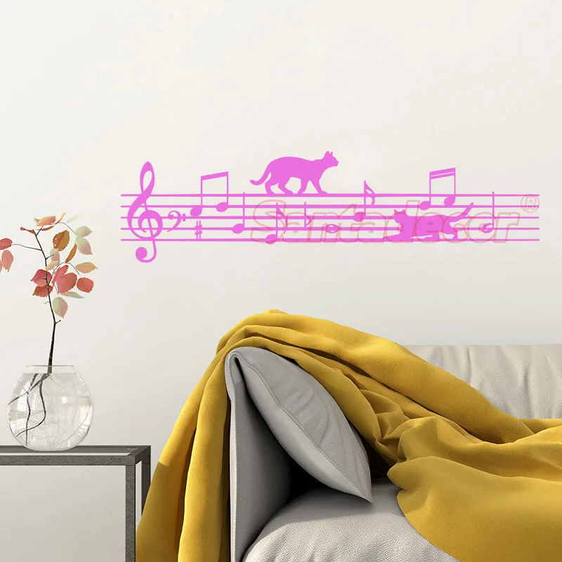 Виниловые наклейки с забавными котиками музыкой пентаграммой настенные