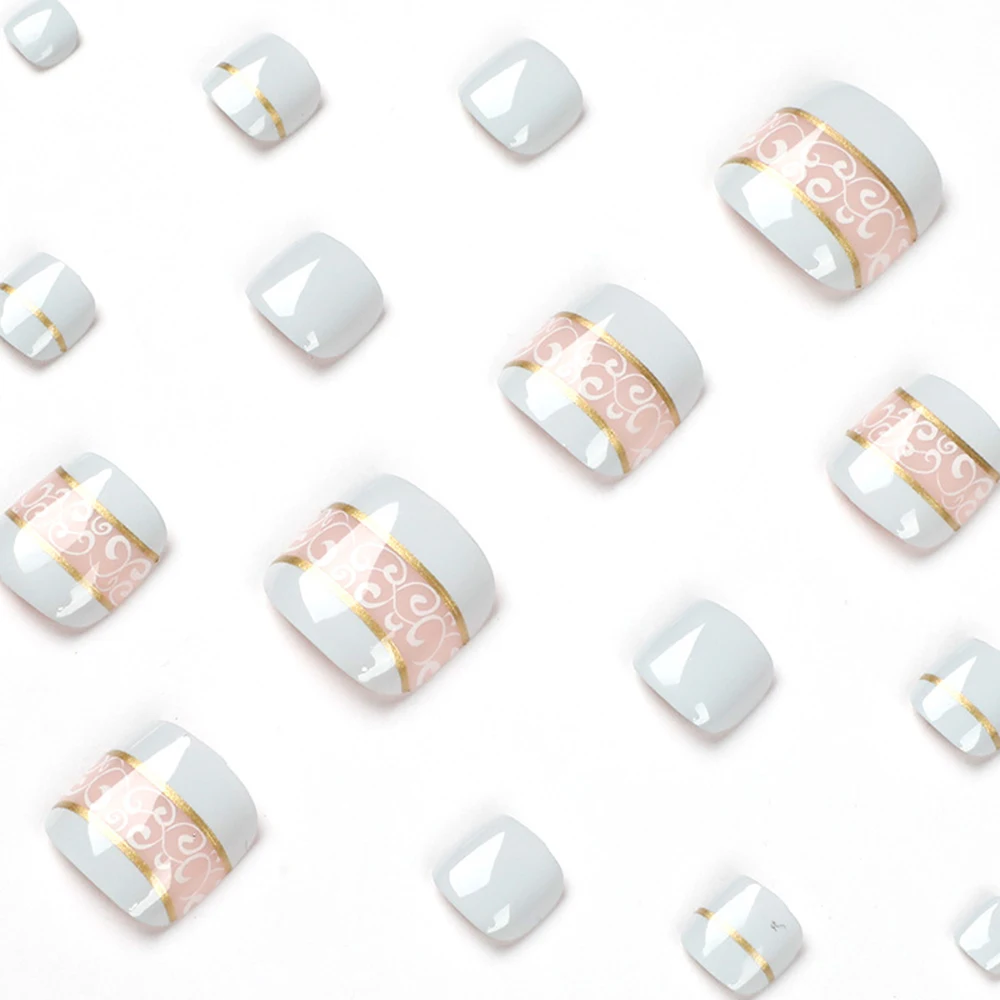 24 шт./корт. Искусственные ногти с клеем золотые линии дизайнерские искусственные