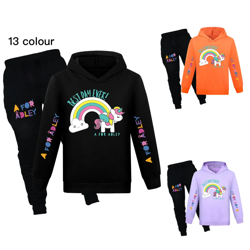 

Свитер для мальчиков A for Adley, повседневный брючный костюм, Детская осенняя футболка с капюшоном и штаны, комплект одежды для девочек от 7 до 8 лет, футболки