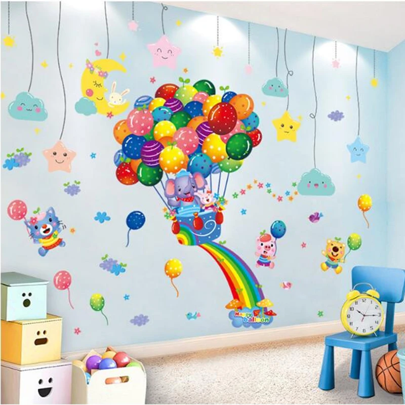 

[SHIJUEHEZI] Balloons Animals Wall Sticker DIY Stars Clouds Mural Decals for Kids Rooms Baby Bedroom Nursery Home Decoration