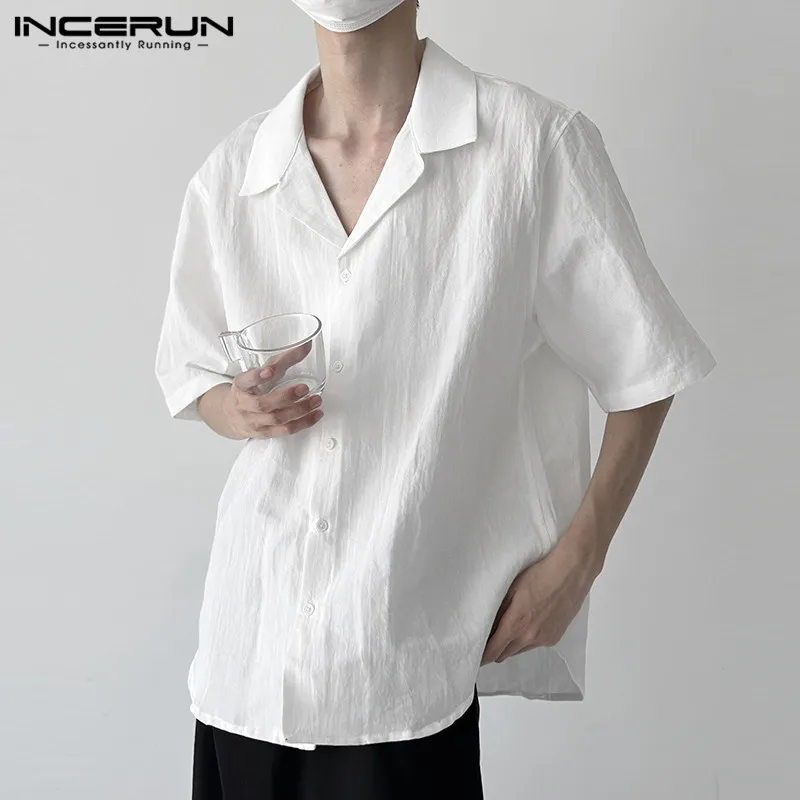 

Summer Men Shirt Solid Color 2023 Lapel Short Sleeve Streetwear Fashion Men Clothing Korean Style Casual Shirts S-5XL INCERUN