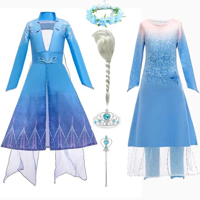 

Kid Halloween Costume Princess Dress Up Party Costume Anime Snow Queen 2 Girl Dress Carnival Prom Roleplay Dress