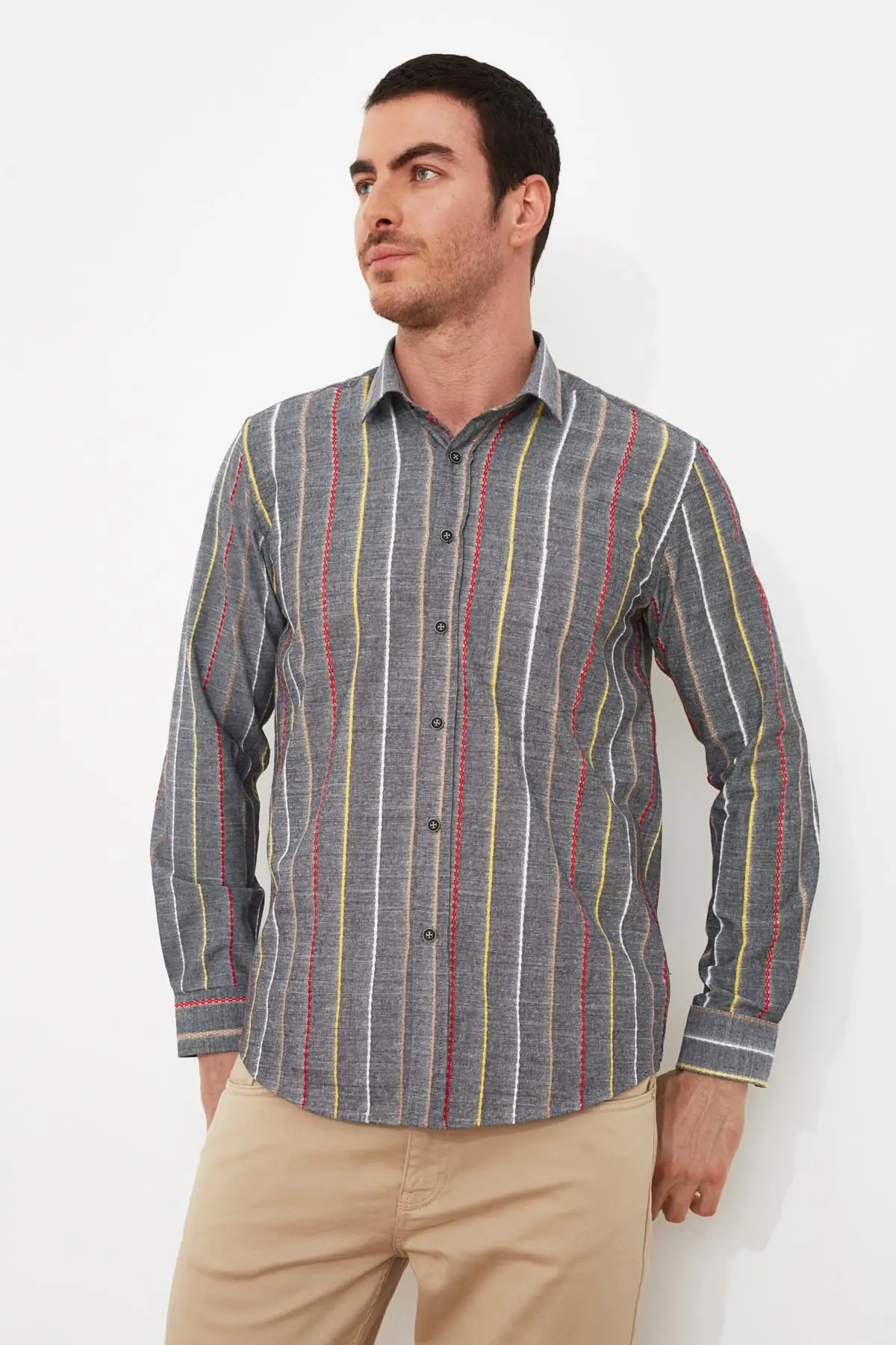 

Trendyol Men 'S Regular Fit Shirt Collar Long-Sleeve Shirt TMNSS21GO0702