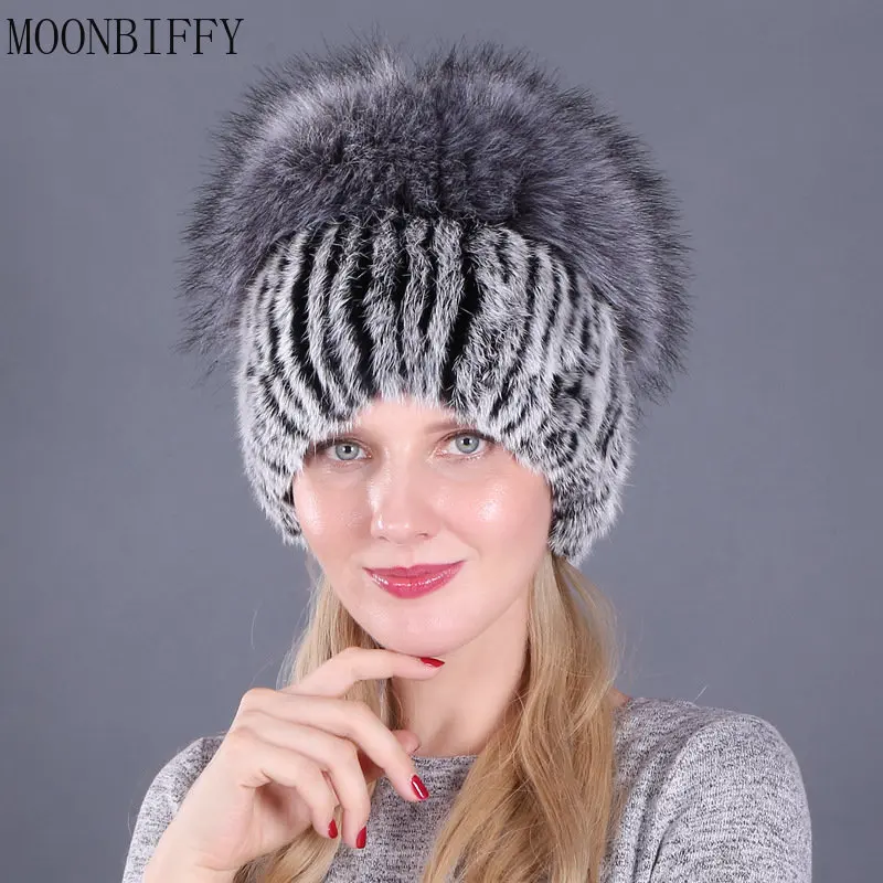 

Новая женская меховая шапка на зиму, шапка из кроличьего меха, вязаная Толстая шапка в русском стиле, женские уличные теплые наушники, Балаклава, облегающие шапки