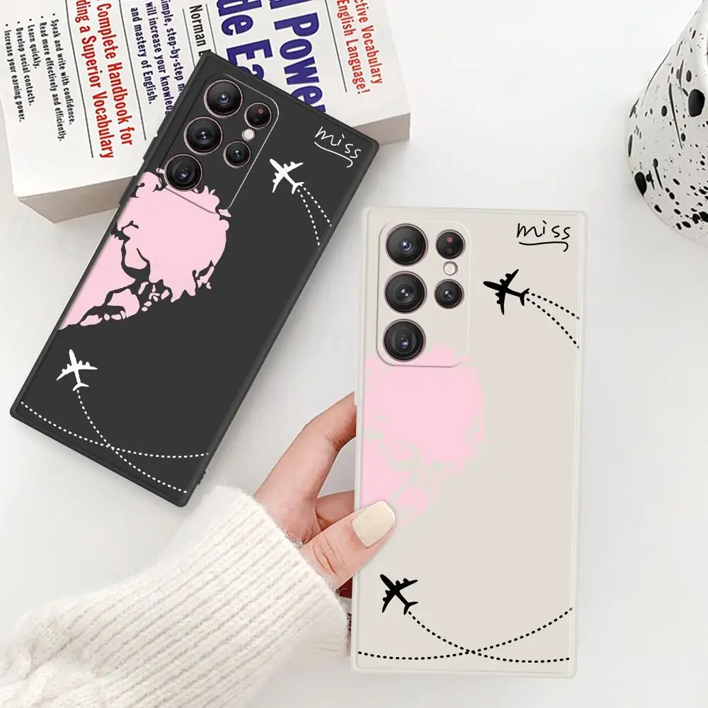 

Luxury World Map Travel Phone Case For Samsung Galaxy S22 Ultra Plus S21 Ultra S20 S10 Plus S21 FE Silicone Soft Airplane Cover