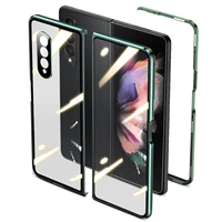 magnetic double side glass case for samsung galaxy z fold 3 fold3 5g magnetic metal frame clear tempered glass camera protection