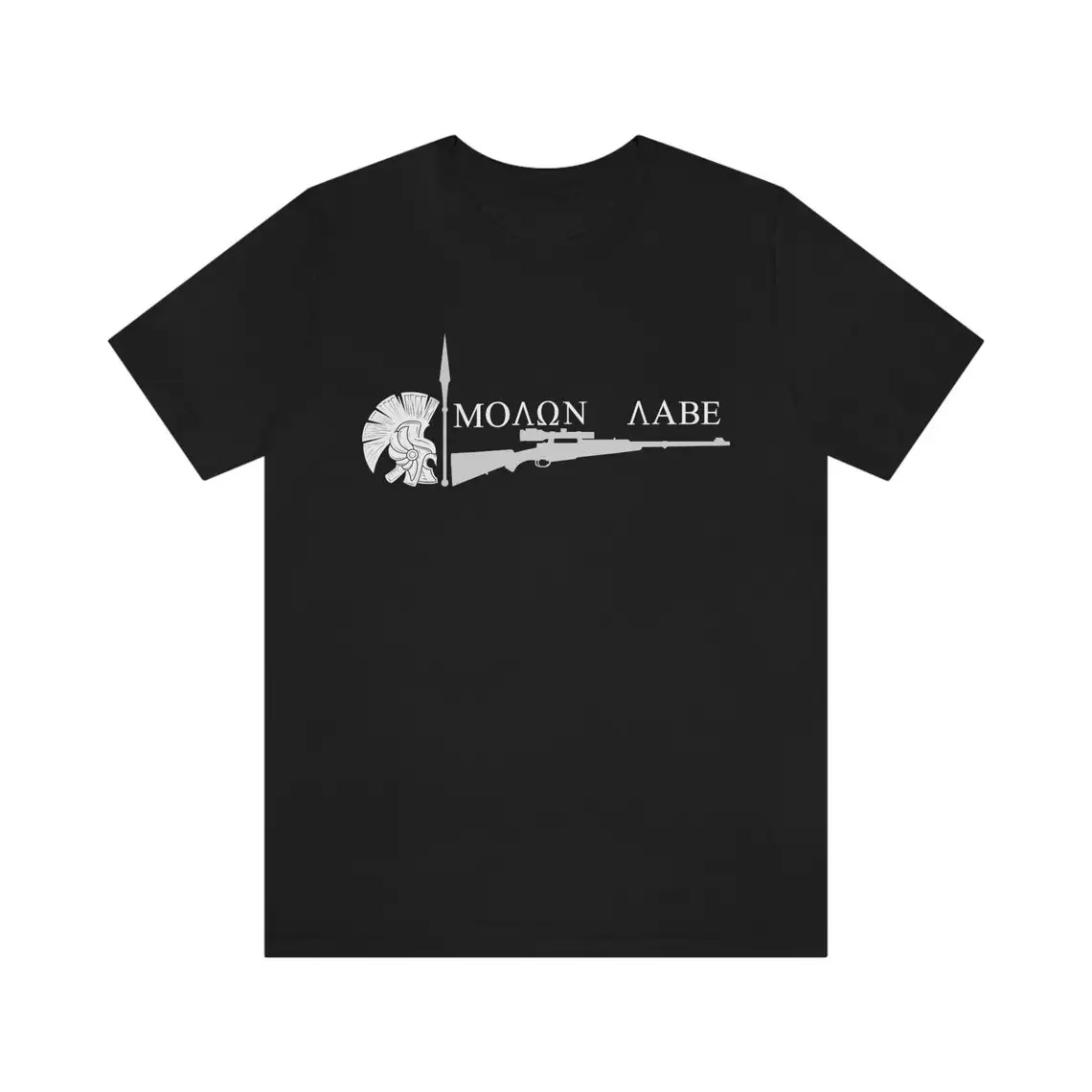 

Spartan Spear 2nd Amendment Rifle Molon Labe T-Shirt 100% Cotton O-Neck Summer Short Sleeve Casual Mens T-shirt Size S-3XL