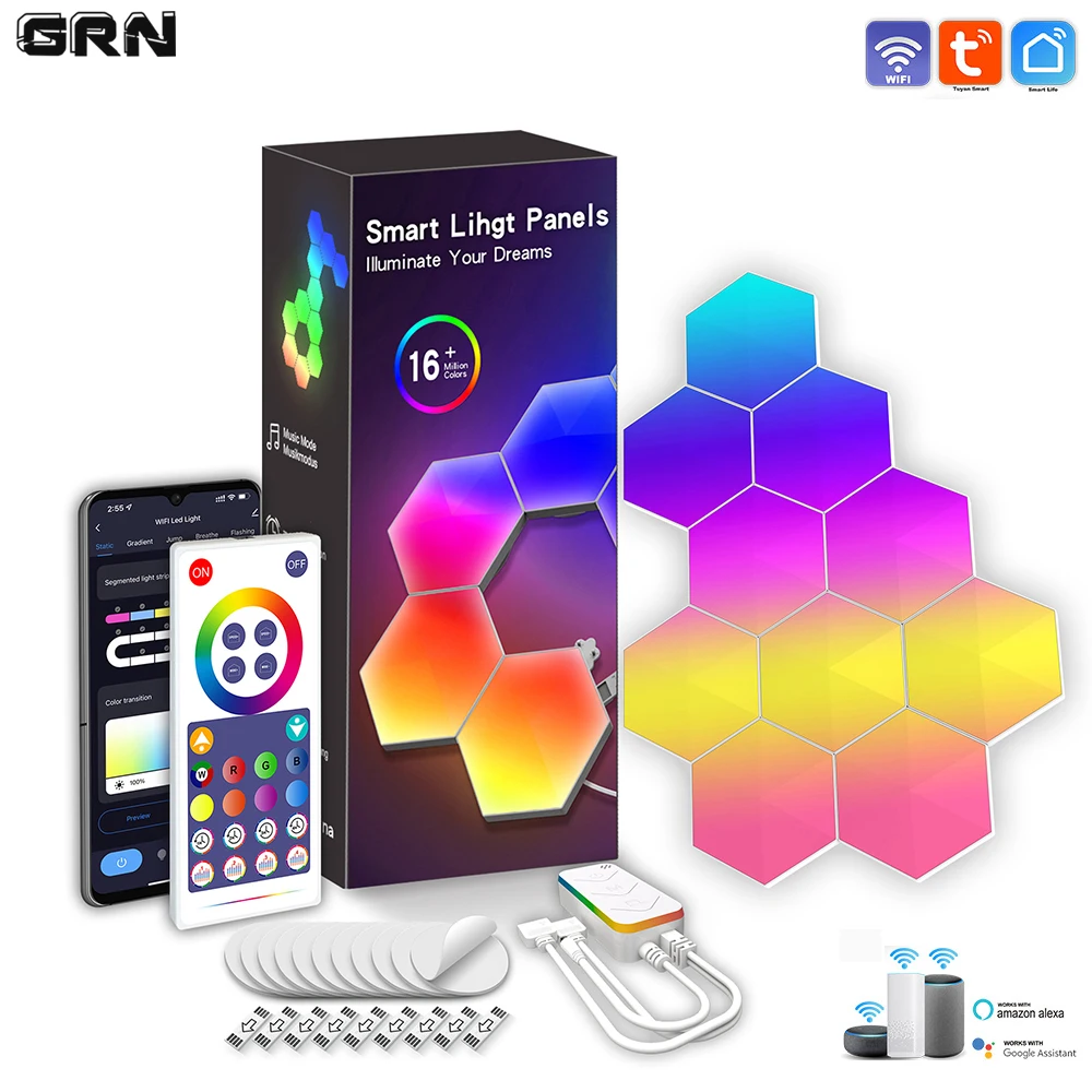

3/6/10- Pack RGBIC Corner Floor Lamp APP Smart Music Sync Colorful Changing 5V LED Hexagon Wall Lights For Bedroom Gaming Deco