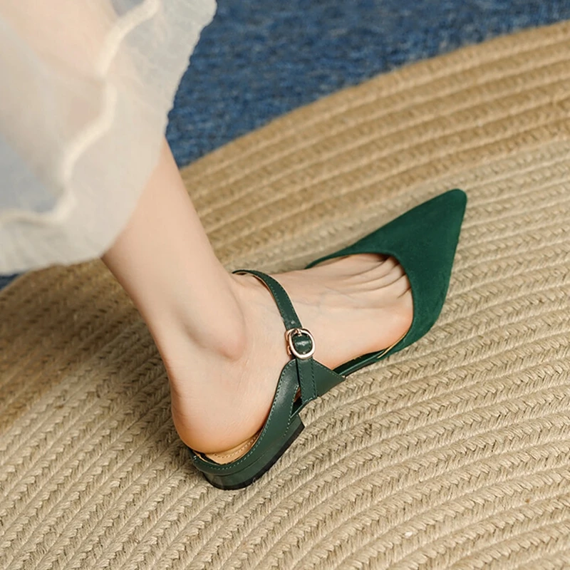 

2022 Summer Woman Shoes Pointed Toe Slingback Outside Slippes Elegant Modern Sandals Retro Sheep Suede Shoes Women Fashion Mules
