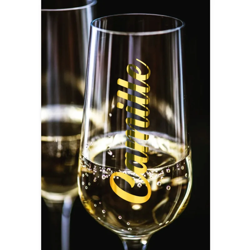 

5pcs Personalized Bridal Party Groomsman Groomsmen Decal for Wine Champagne Glasses Custom Vinyl Sticker Gold Color Decoration