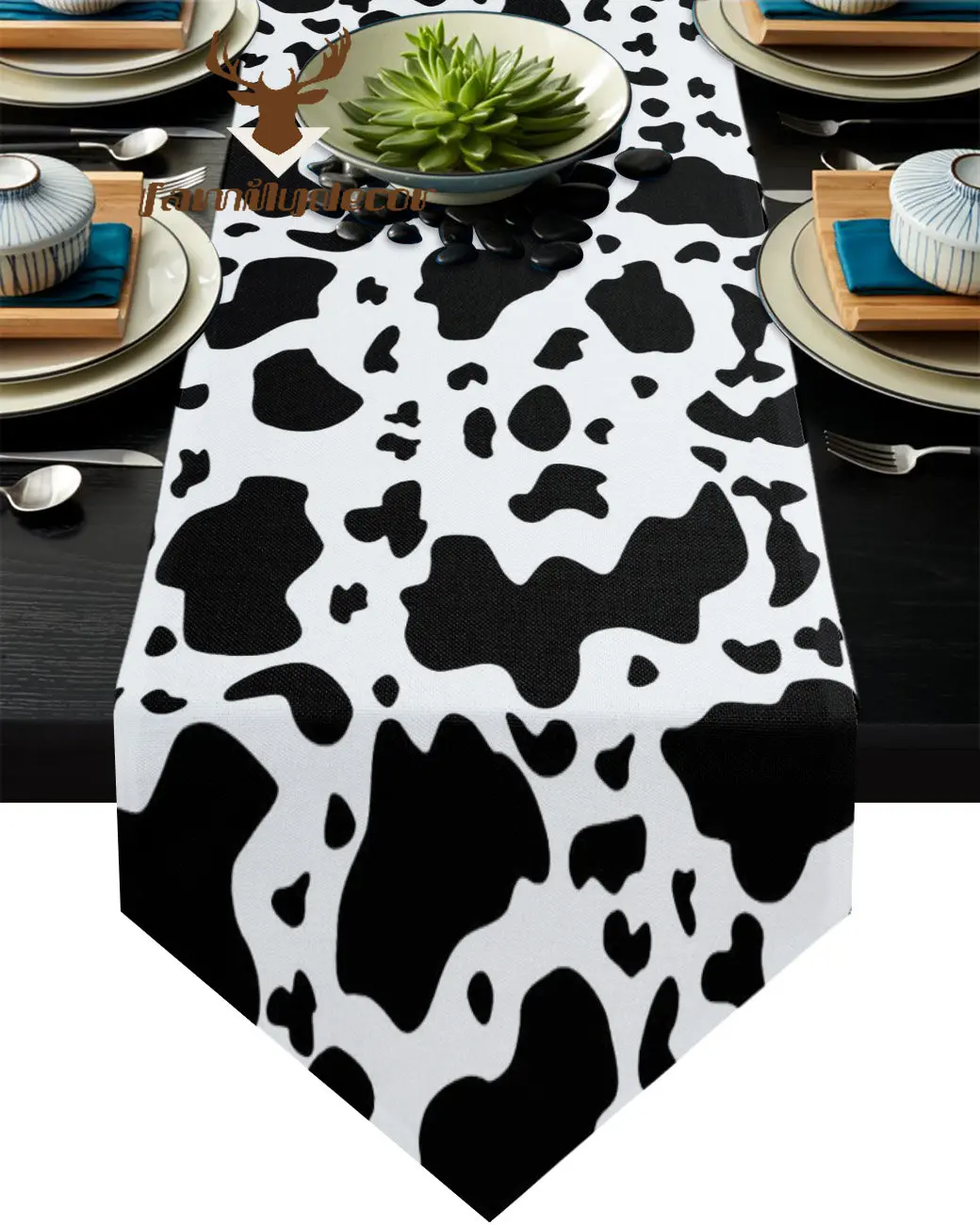 

Cow Texture Table Runners with Place Mat for Kitchen Tablecloth Coffee Table Wedding Decor Table Runners