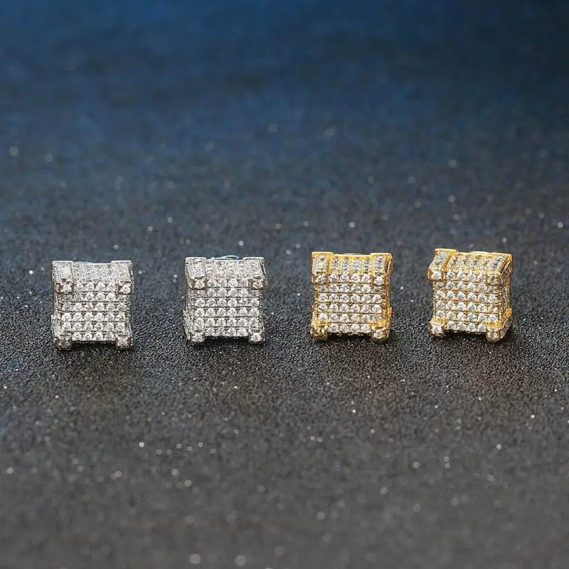 

European and American Full Diamond Hip Hop Men's Earrings Zircon Micro Inlaid Creative New Earrings Jewelry