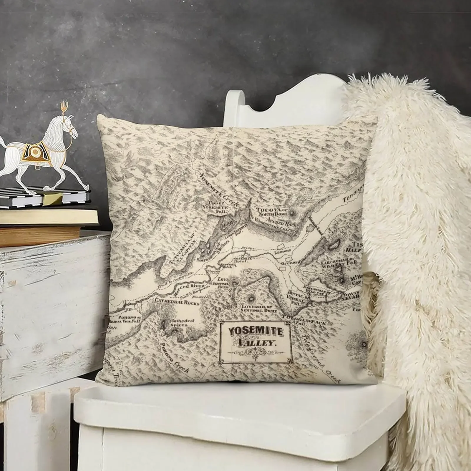 Винтажная карта Йосемитовой долины (1879) декоративная подушка для девочек в стиле