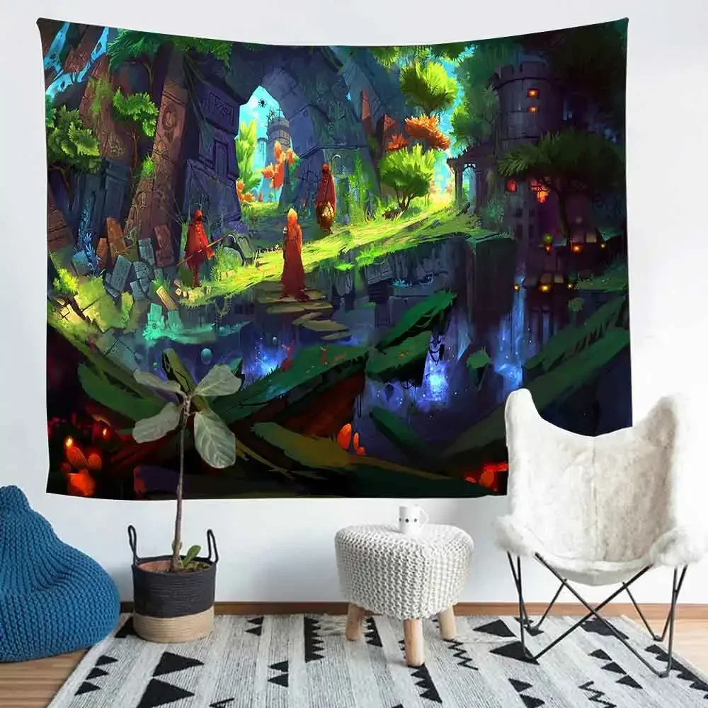 Simsant Game Castle Гобелен Психоделические джунгли Лесные деревья Художественный