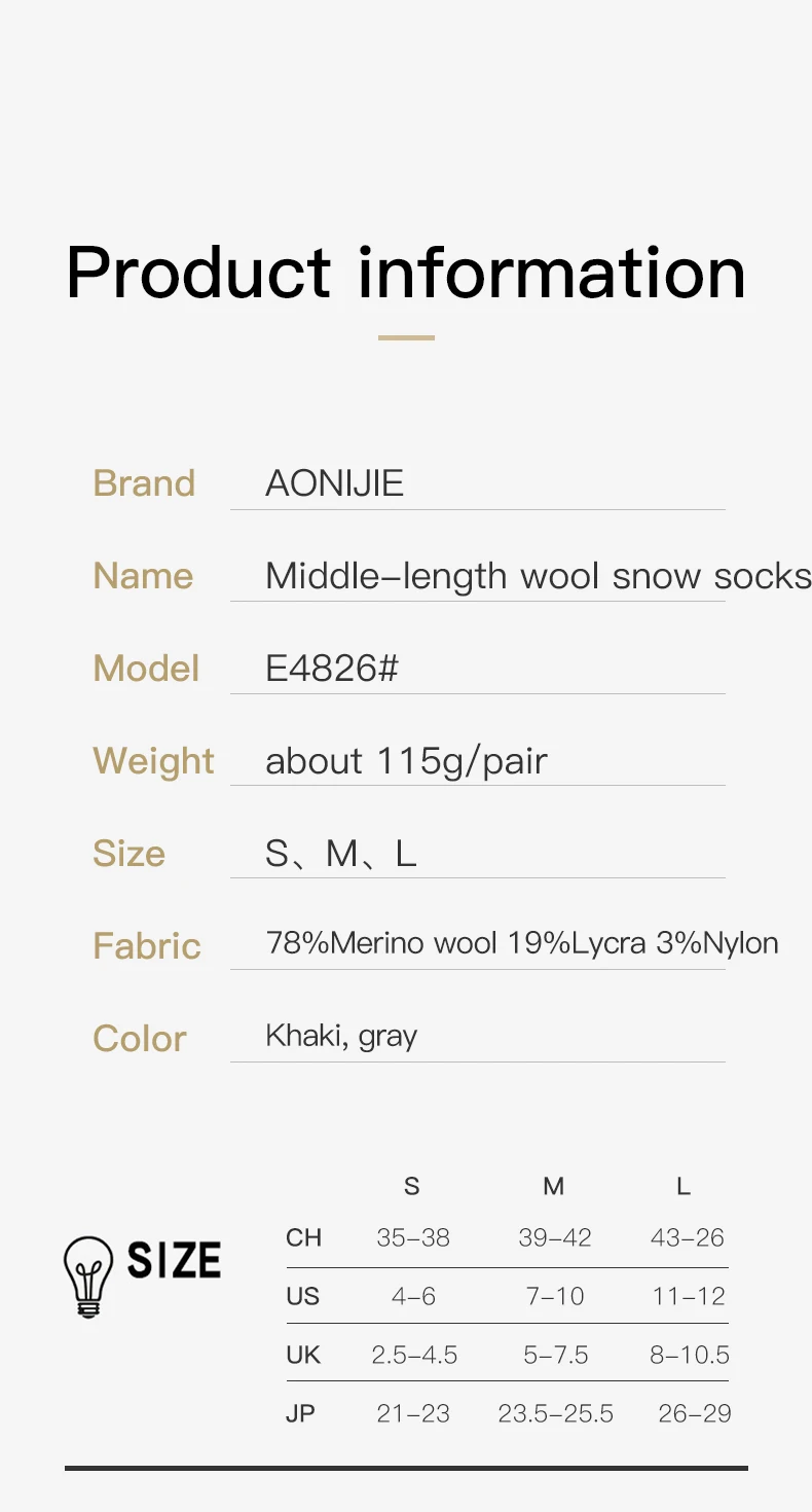 One Pair AONIJIE Middle-length or Knee-high Sports Wool Snow Socks Winter Warm Thickened Antislip For Skiing Climbing Hiking