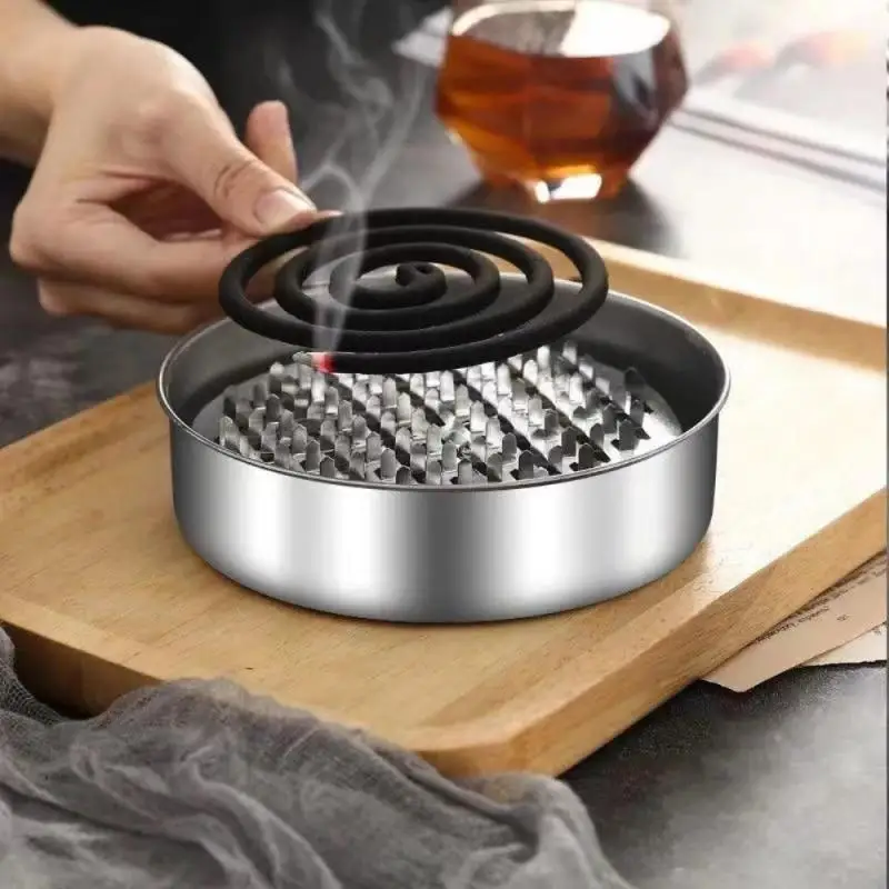 Mosquito Coils Holder Stainless Steel Coil Box With Cover Round Tray Easy To Clean Anti-Mosquito Supplies