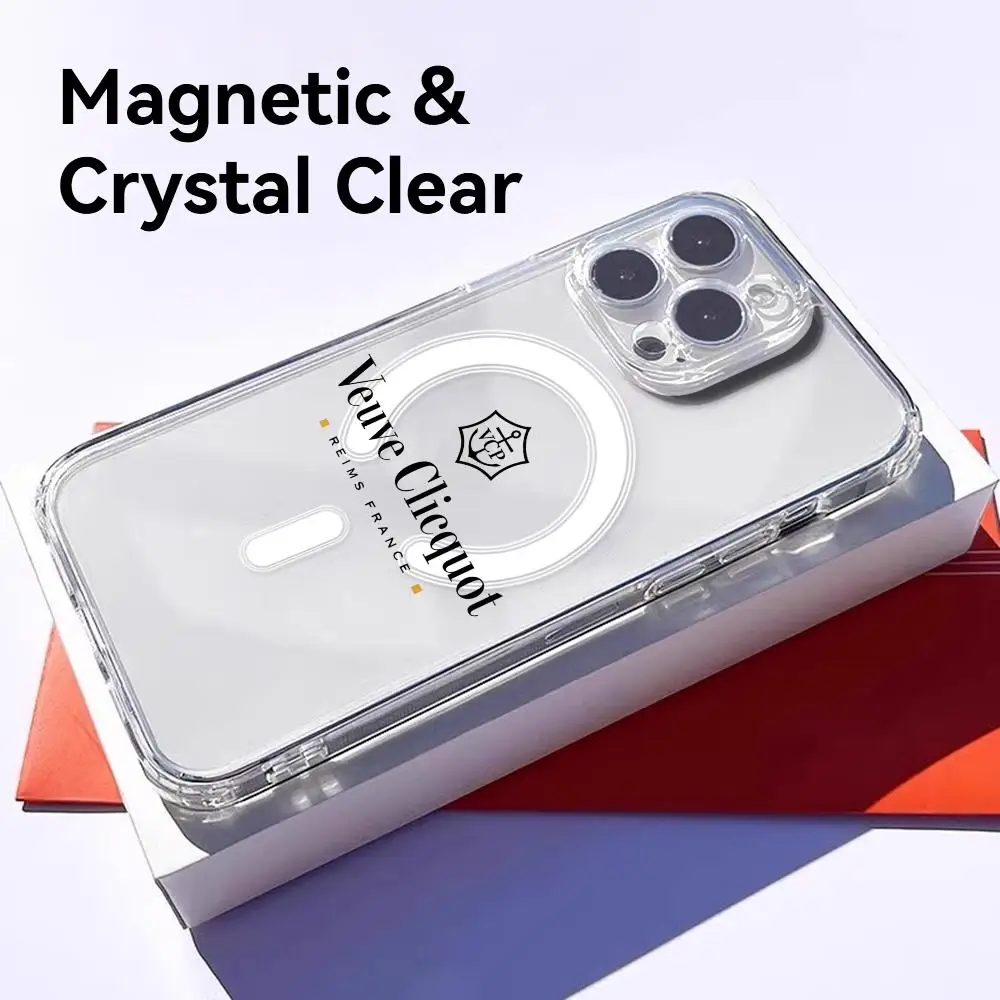 Фото Роскошный чехол V-Veuve Clicquot для iPhone 17 16 15 14 13 12 11 Pro Max Plus, прозрачный, магнитный, противоударный, устойчивый к царапинам №2